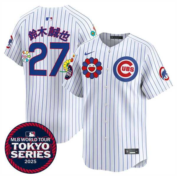 Men%27s Chicago Cubs #27 Suzuki White 2025 Tokyo Series Limited Stitched Jersey Dzhi->chicago cubs->MLB Jersey